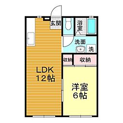 ゆぁパレスC 1LDKの間取図画像