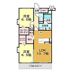 カーサフェリーチェ 2LDKの間取図画像