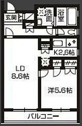 サーティーフォー2 1階1LDKの間取り