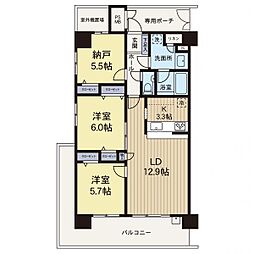 アクエス武蔵藤沢 2SLDKの間取図画像
