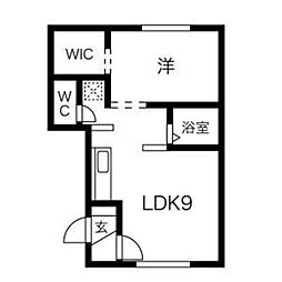 グランメール学園前 1階1LDKの間取り
