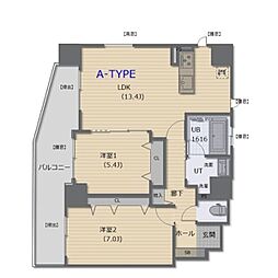 アルカディア平岸パークフロント 2LDKの間取図画像