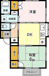 グリーンハイツ　Ｃ 2階2DKの間取り