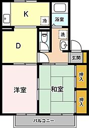 ツインコート安岡　Ｂ 2階2DKの間取り