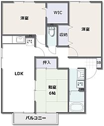 クレセント新開B 3LDKの間取図画像