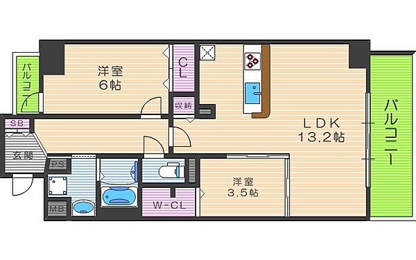 サンセール海老江 ｜大阪府大阪市福島区海老江4丁目(賃貸マンション2LDK・11階・53.73㎡)の写真 その2