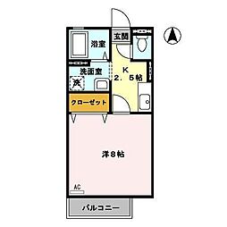 ディアコート浜B 1Kの間取図画像