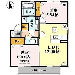 デマラージュ　Ａ 1階2LDKの間取り
