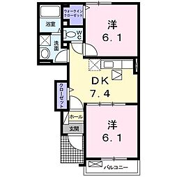 サザン・ガーデン「さくら」Ｂ 1階2DKの間取り