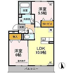 ウエストヴィレッジ2B 2LDKの間取図画像