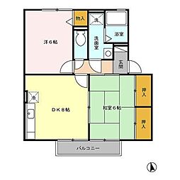 セジュールシャルマンB 2DKの間取図画像