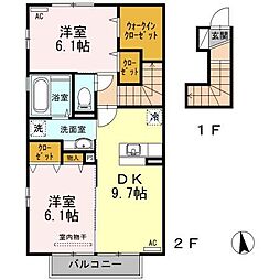 ルームケースリーA 2DKの間取図画像