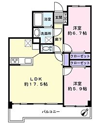 ナイスアーバンヒルズ鶴見旭台 2LDKの間取図画像