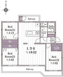 グリーンハイムいずみ野22号棟 3LDKの間取図画像