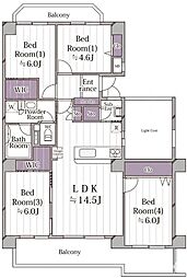 ロイヤルヒルズ上大岡1号棟 4LDKの間取図画像
