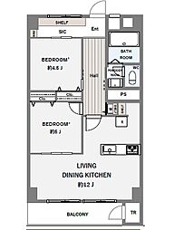 市ドリームハイツ1号棟 2LDKの間取図画像