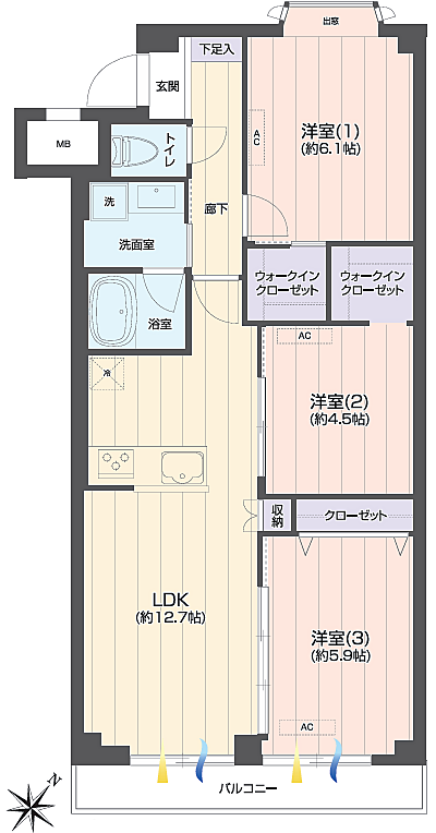 ◎使い勝手の良い間取りの3LDK♪各居室にクローゼット完備
