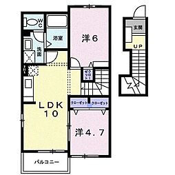 JR日豊本線 都城駅 バス7分 早鈴町下車 徒歩8分の賃貸アパート 2階2LDKの間取り