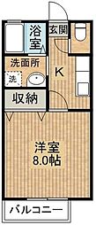 セジュールウェスト2A 1Kの間取図画像