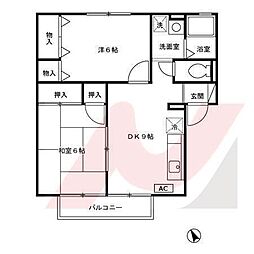 フローラ・ハイツ 2LDKの間取図画像