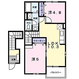 JR日豊本線 都城駅 バス17分 若葉町下車 徒歩9分の賃貸アパート 2階2LDKの間取り