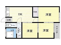 近鉄奈良線 富雄駅 徒歩10分の賃貸アパート 2階3DKの間取り