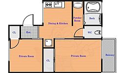 JR関西本線 郡山駅 徒歩30分の賃貸アパート 1階2DKの間取り
