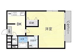 近鉄生駒線 一分駅 徒歩5分の賃貸マンション 1階1DKの間取り