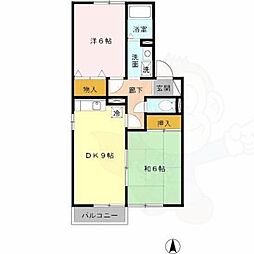 JR関西本線 法隆寺駅 バス12分 かしのき台下車 徒歩1分の賃貸アパート 2階2DKの間取り