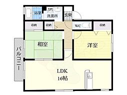 JR関西本線 法隆寺駅 バス10分 かしの木台下車 徒歩3分の賃貸アパート 1階2LDKの間取り