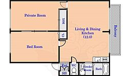 近鉄橿原線 西ノ京駅 徒歩19分の賃貸アパート 2階2LDKの間取り