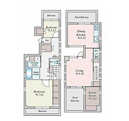 グローブシティ西小山 2SLDKの間取図画像