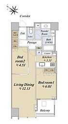 大崎ウエストシティタワーズE棟 2LDKの間取図画像