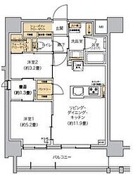 リビオメゾン芝浦 2LDKの間取図画像