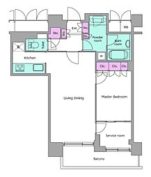 レジディアタワー目黒不動前 1SLDKの間取図画像