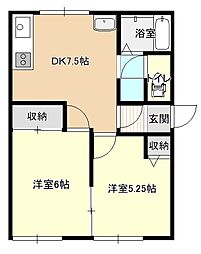 シティハイムフォーレスト 2DKの間取図画像