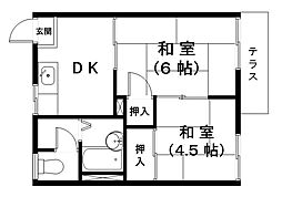 近江鉄道近江本線 愛知川駅 徒歩15分の賃貸アパート 1階2DKの間取り