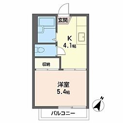 安土ハイツ 1階1Kの間取り