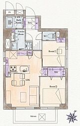 ストーク両国秀山 2LDKの間取図画像