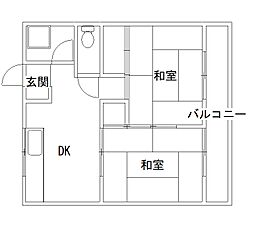 JR紀勢本線 紀三井寺駅 徒歩27分の賃貸アパート 2階2DKの間取り