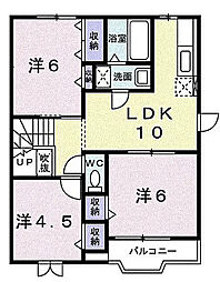 南海線 和歌山市駅 4.8kmの賃貸アパート 2階2LDKの間取り