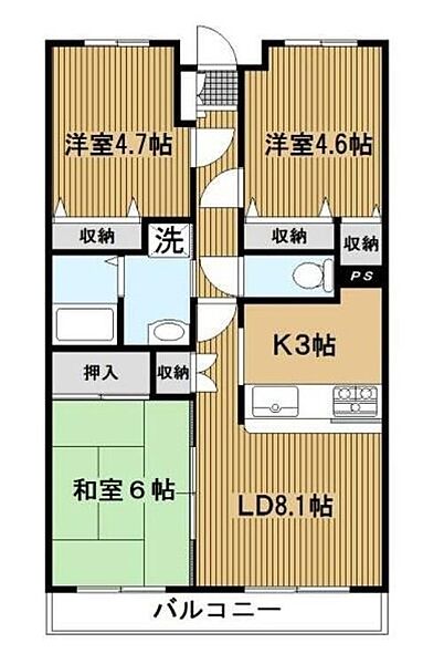 神奈川県横浜市金沢区柴町(賃貸マンション3LDK・2階・62.10㎡)の写真 その2