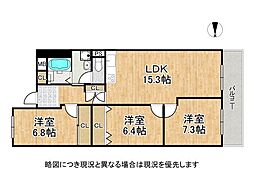 サンハイツ逆瀬川 3LDKの間取図画像