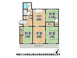 中山五月台住宅15号棟 4DKの間取図画像