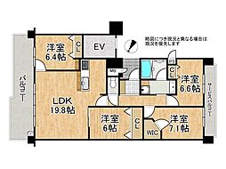 ロイヤルヴィーゼ芦屋ソル・コート2号棟 4LDKの間取図画像