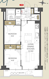 朝日大山マンション 2LDKの間取図画像