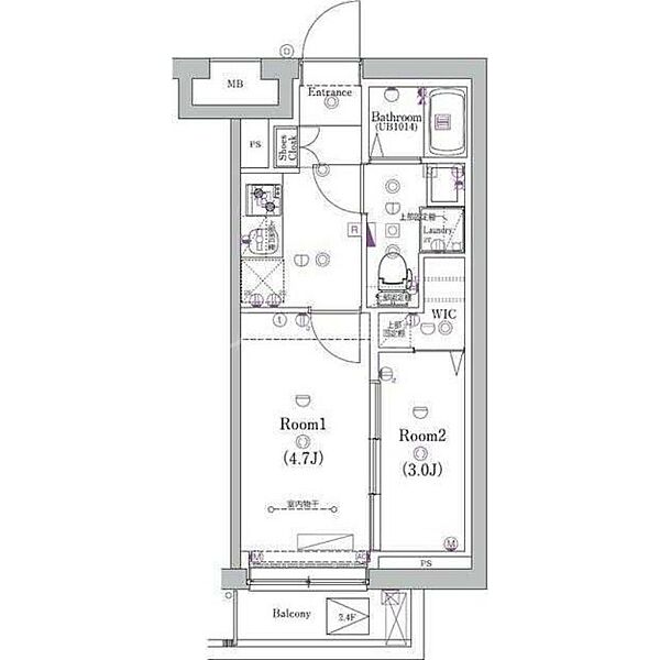 東京都大田区多摩川1丁目(賃貸マンション2K・6階・25.50㎡)の写真 その2