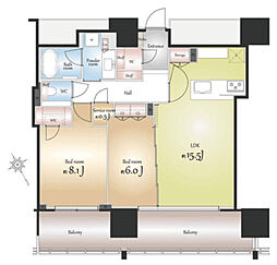 グランドヒルズ恵比寿 2LDKの間取図画像