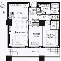 パークコート麻布十番ザ・タワー 2LDKの間取図画像