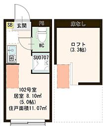 東急池上線 千鳥町駅 徒歩4分の賃貸アパート 1階ワンルームの間取り